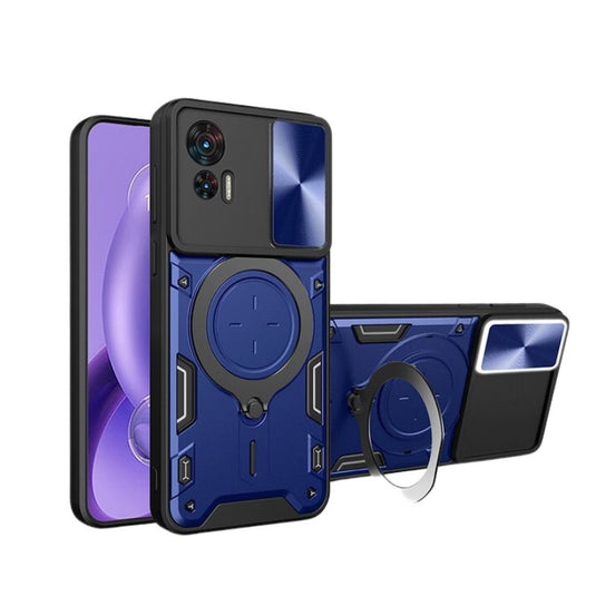 [Built-in Stand][With Sliding Cover Lens] Motorola Moto Edge 30/Neo/Pro - Multi Functional Drop Resistant Full-wrap Metal Stand Series Case