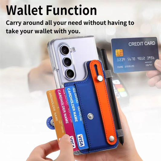 [With Card Slot] Samsung Galaxy S24(SM-S921)/Plus(SM-S926)/Ultra(SM-S928) - Transparent Color Blocking Wallet Series Case With Wrist Strap