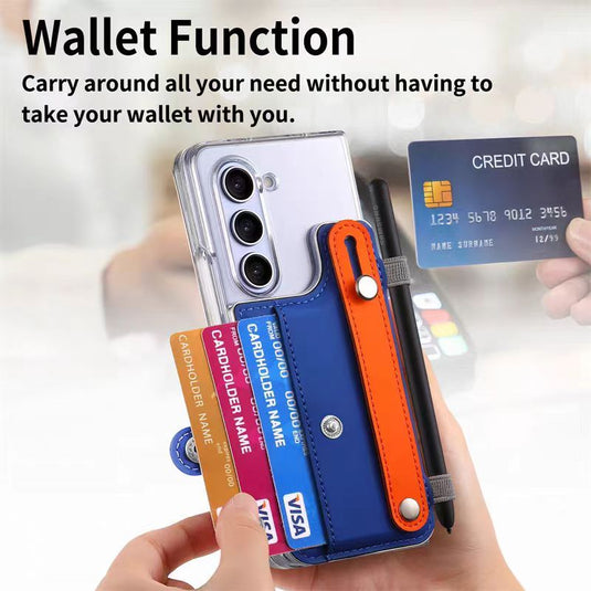 [With Card Slot] Samsung Galaxy S24(SM-S921)/Plus(SM-S926)/Ultra(SM-S928) - Transparent Color Blocking Wallet Series Case With Wrist Strap