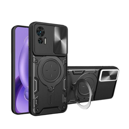 [Built-in Stand][With Sliding Cover Lens] Motorola Moto Edge 30 Lite - Multi Functional Drop Resistant Full-wrap Metal Stand Series Case