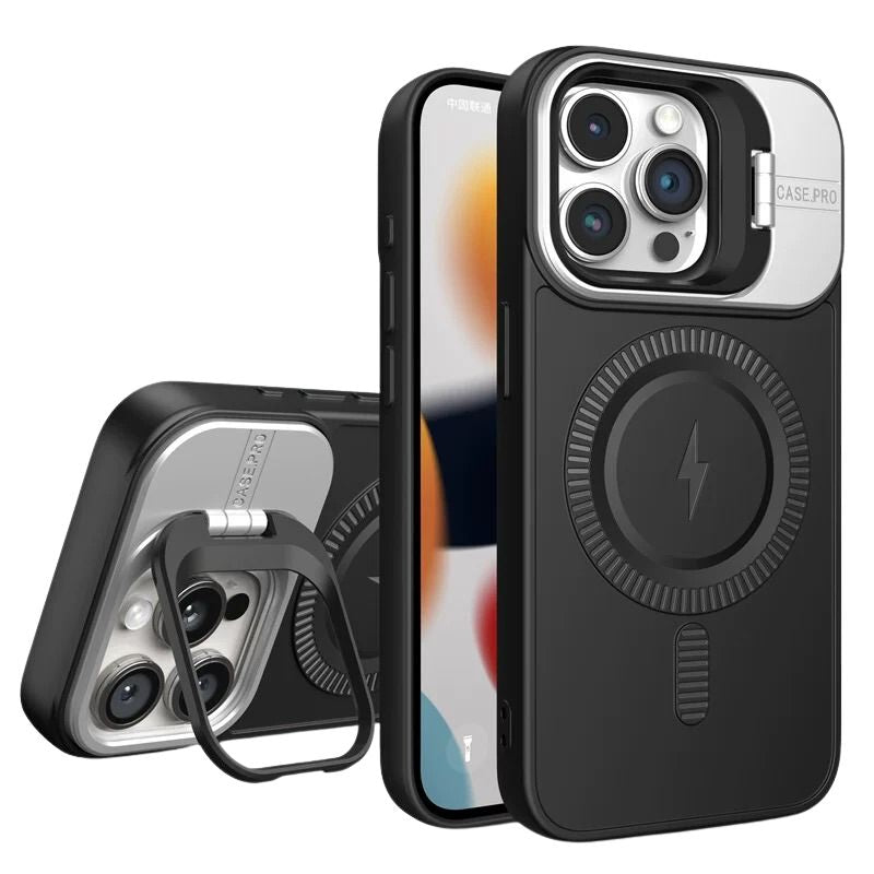 Load image into Gallery viewer, [Built-in Stand][With Lens Bracket] Apple iPhone 15/Plus/Pro/Max - Full Cover Soft Silicone Shockproof Protection Essentials Series Case
