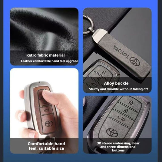 Toyota Zinc Alloy + PU Leather Car Key Fob Case Cover For Camry, RAV4, Highlander, Prado, Crown
