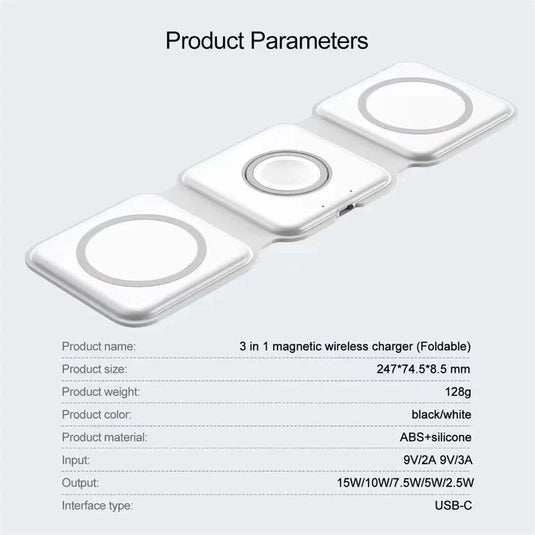 3 in 1 15W Magnetic Foldable Wireless Charger Station Dock Stand For Apple Watch/Mobile Phone/Airpod