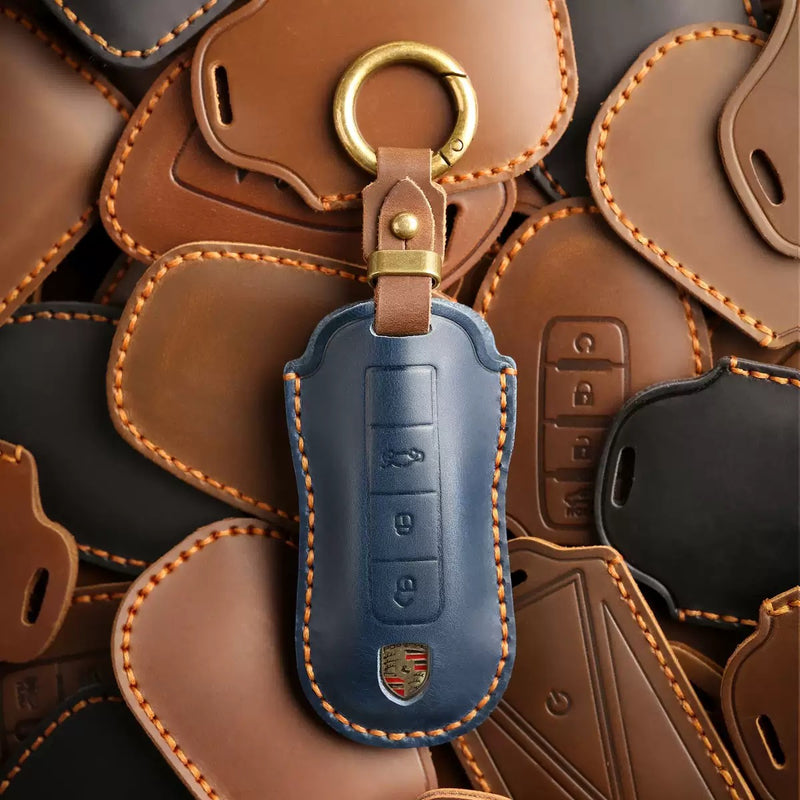 Load image into Gallery viewer, Porsche Handcrafted Genuine Leather Car Key Fob Case Cover For Macan, 718, Panamera
