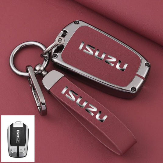 Isuzu Zinc Alloy PU Leather Car Key Fob Case Cover For D-MAX, MUX