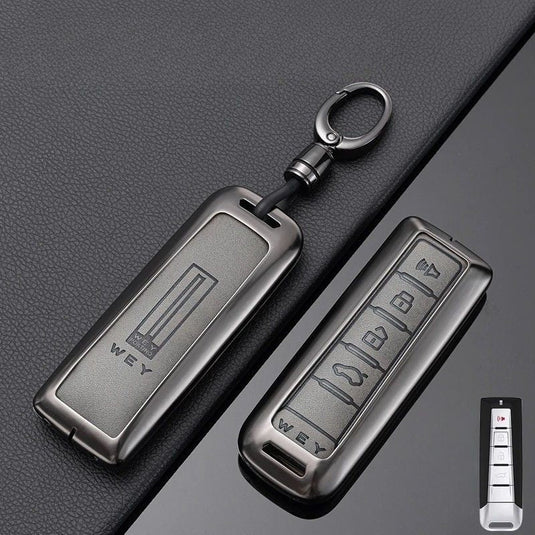Great Wall Zinc Alloy + PU Leather Car Key Fob Case Cover For WEY VV5, VV6, VV7, Mocha