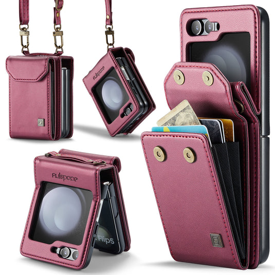 [With Card Slot] Samsung Galaxy Z Flip7 (SM-F766) RFID Blocking Premium Leather Foldable Flip Wallet Case Series