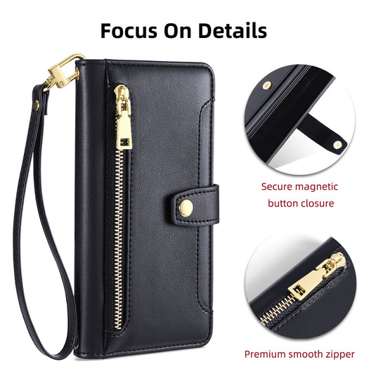 LG Stylo 5 - Women Crossbody PU Leather Wallet Series Stand Case With Long Shoulder Strap + Short Wrist Strap