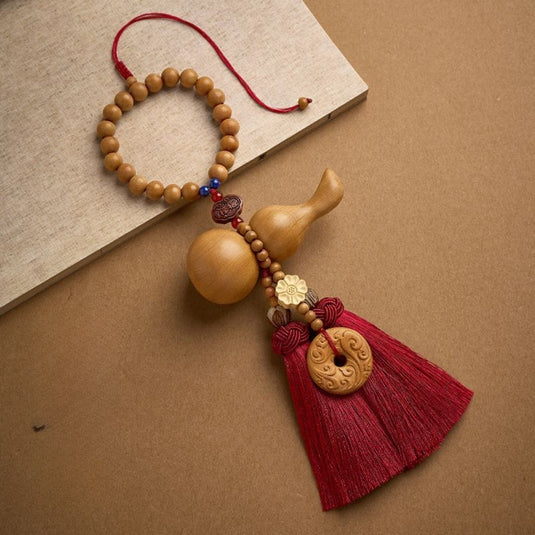 Handmade Peach Wood Peace Buckle Gourd Rearview Mirror Hanging Ornament Elegant and Noble Car Interior Decoration - i-Station Mobile Phone & Electronic Device Repair and Accessories