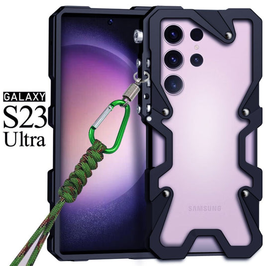 Samsung Galaxy S23 Ultra (SM-S918) - Metal Frame Mechanical Style Heavy Duty Series Case With Lanyard