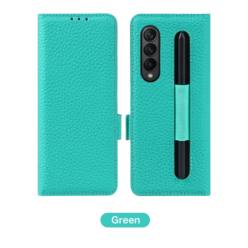 [With Pen Slot][With Card Slot] Samsung Galaxy Z Fold 5 5G (SM-F946B) - Business Drop Proof Genuine Leather Wallet Series Stand Case - i-Station Mobile Phone & Electronic Device Repair and Accessories