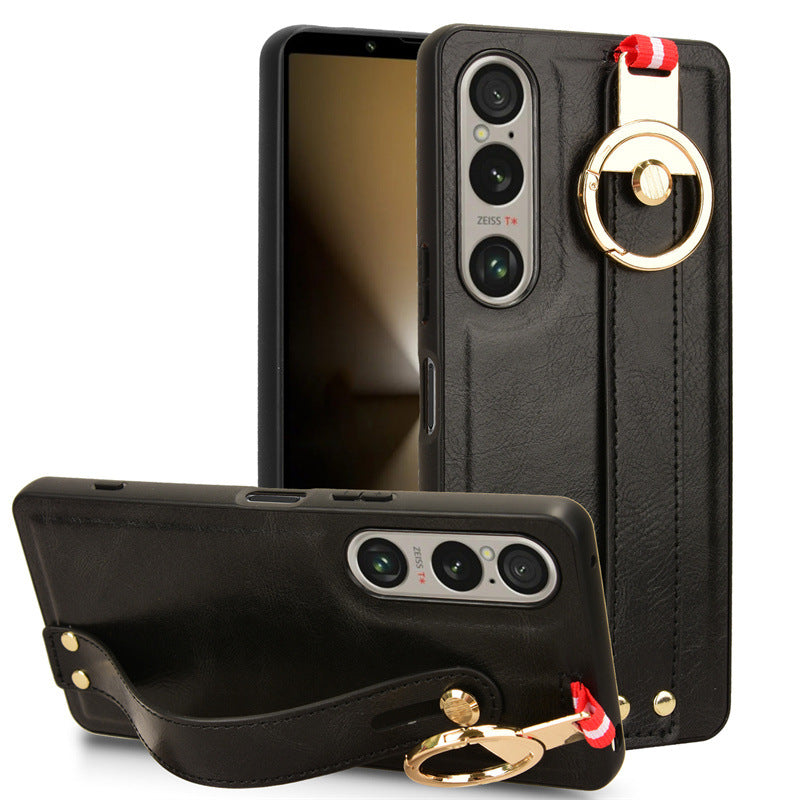 Load image into Gallery viewer, Sony Xperia 5 IV - Shockproof Wristband Leather Stand Case With Ring Holder
