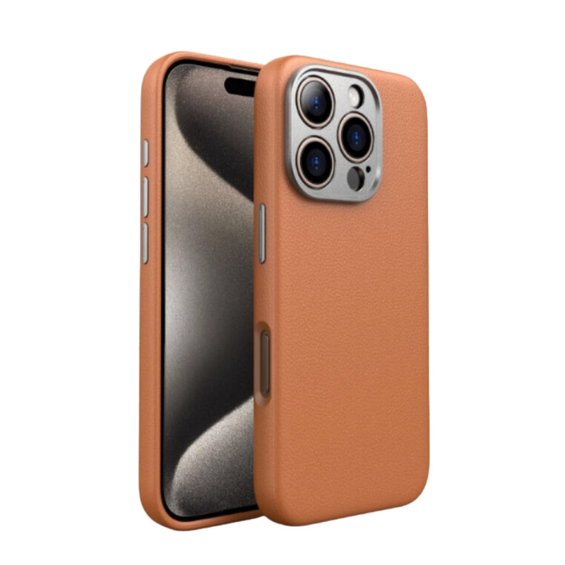 Load image into Gallery viewer, [Magsafe Compatible] Apple iPhone 16/Pro/Max - Alloy Lens Cover Shockproof Scratch Resistant Genuine Leather Series Case
