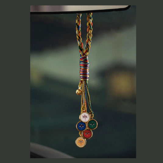 Handwoven Five-Way God of Wealth Thangka Car Hanging – Tibetan Knot Rearview Mirror Ornament for Car Interior Decoration - i-Station Mobile Phone & Electronic Device Repair and Accessories