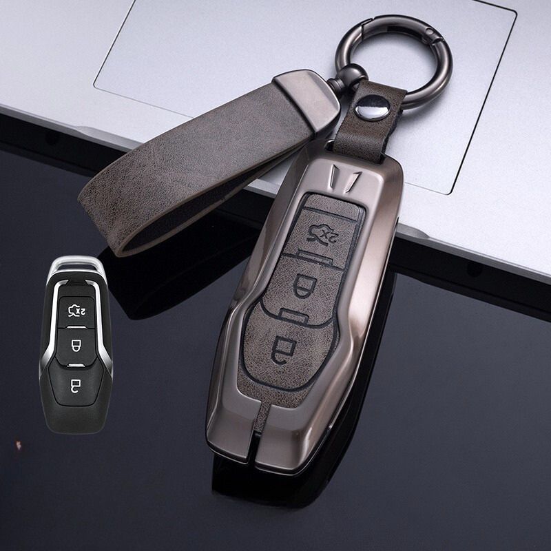 Load image into Gallery viewer, Ford Zinc Alloy Leather Folding Car Key Fob Case Cover For Ranger, Mustang, Everest, Escape, Puma, Transit, Focus, Fiesta, Ranger Raptor, Mondeo
