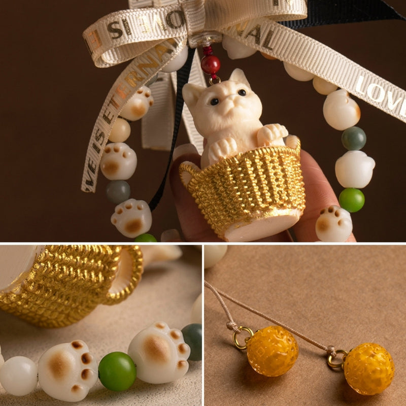 Load image into Gallery viewer, Natural Tagua Nut Flower Basket Cartoon Cat Car Rearview Mirror Pendant Car Interior Cute Creative Gift - i-Station Mobile Phone &amp; Electronic Device Repair and Accessories
