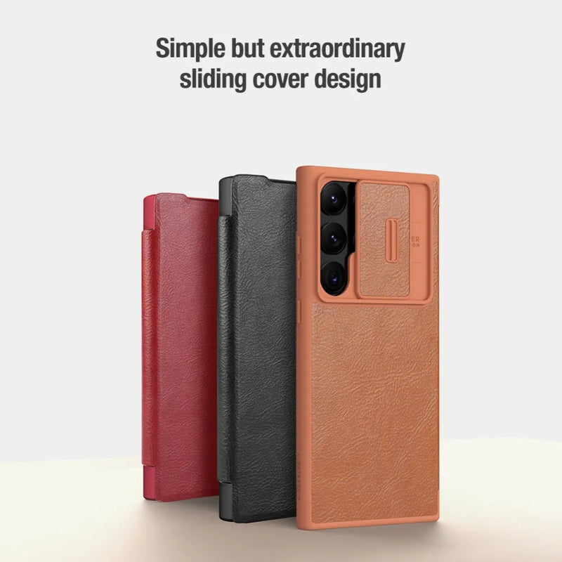 Load image into Gallery viewer, [Built-in Slot] Samsung Galaxy S25/Plus/Ultra - Nillkin Lens Slide Cover Anti-Peeping Flip Leather Case
