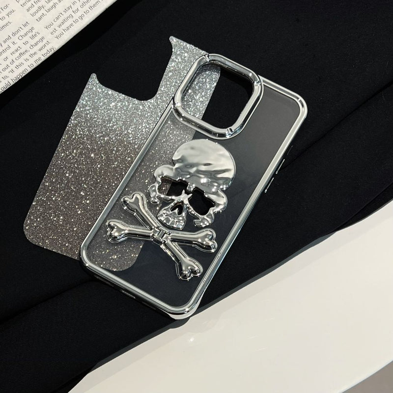 Load image into Gallery viewer, Apple iPhone 16/Pro/Max - Halloween Electroplated Frame Three-Dimensional Skull Stand Series Case
