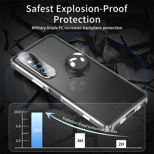 Sony Xperia 10 IV - Magnetic Metal Frame Clear Tempered Glass Proof Case With Camera Protector