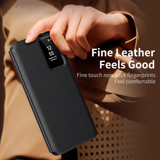 [With Card Slot] Samsung Galaxy S25/Plus/Ultra - Smart Window Allows Answering Calls Without Opening the Cover Leather Case