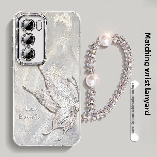 OPPO Reno 12 5G (CPH2625) - Simple Lucky Butterfly Fashion-Forward Series Case With Pearl Hanging Rope