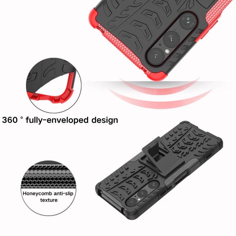 Load image into Gallery viewer, Sony Xperia 10 V - Anti-slip Honeycomb Tire Pattern TPU+PC Stand Case
