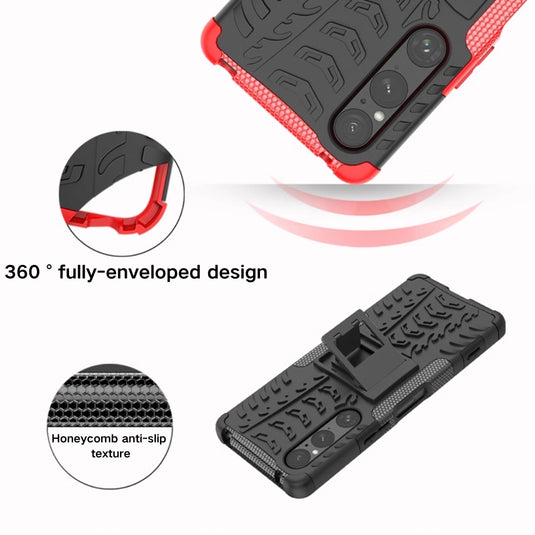 Sony Xperia 10 V - Anti-slip Honeycomb Tire Pattern TPU+PC Stand Case