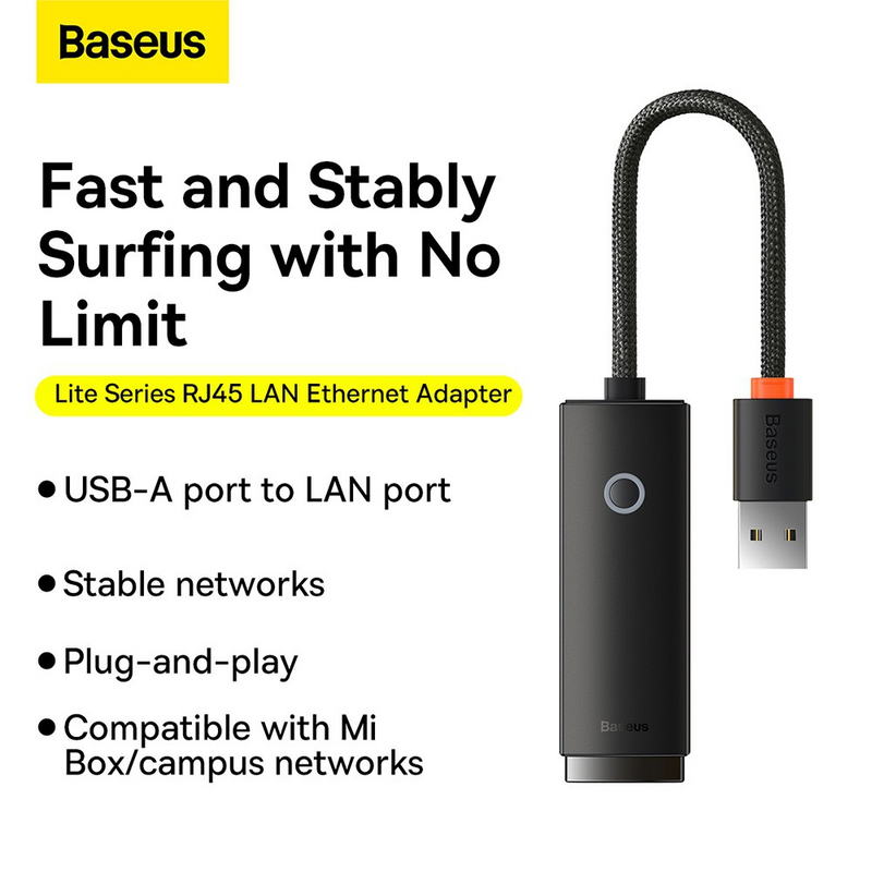 Load image into Gallery viewer, Baseus Lite Series Ethernet Adapter USB-A to RJ45 LAN Port 100Mbps - Black - i-Station Mobile Phone &amp; Electronic Device Repair and Accessories
