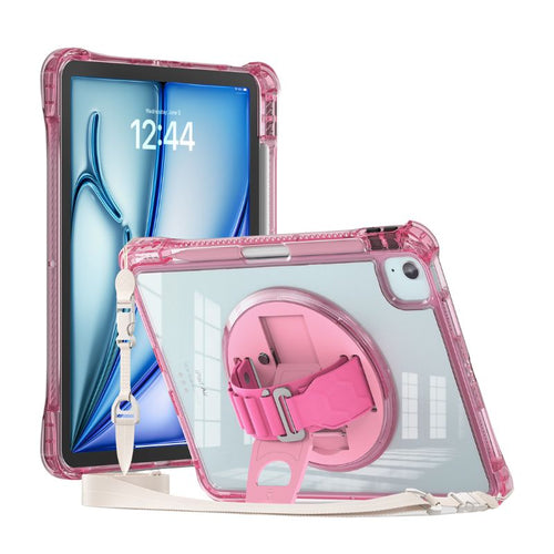 [With Pen Slot] [Built-in Stand] Apple iPad Air 11-inch M2 (2024)- 360 Degree Acrylic Transparent Rotation Heavy Duty Series Case With Starp