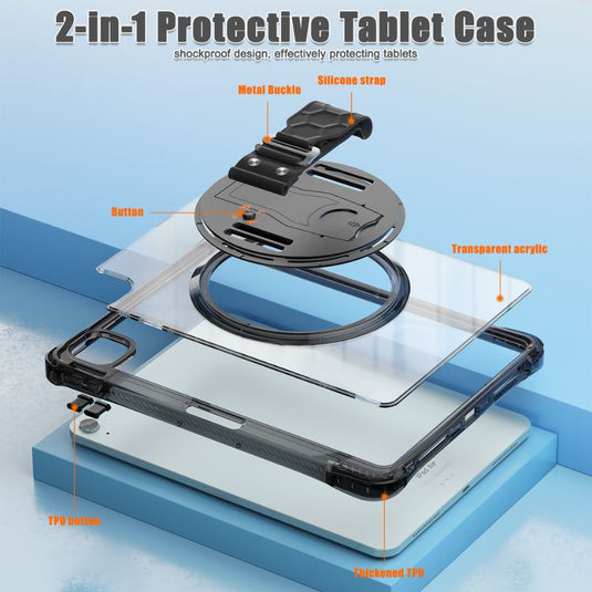 [With Pen Slot] [Built-in Stand] Apple iPad 10th (2022) 10.9" - 360 Degree Acrylic Transparent Rotation Heavy Duty Series Case With Starp