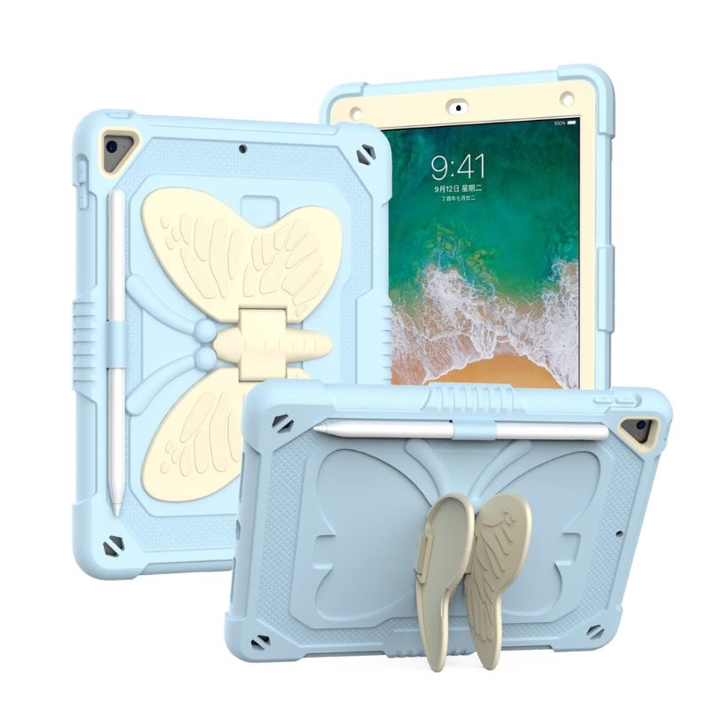 Load image into Gallery viewer, [With Pen Slot] [Built-in Stand] Apple iPad 7th/8th/9th Gen (2019/2020/2021) 10.2&quot; - Child Friendly Silicone Cartoon Butterfly Fashion-Forward Series Case With Strap
