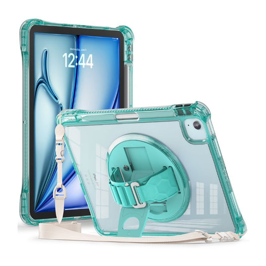 [With Pen Slot] [Built-in Stand] Apple iPad Air 11-inch M2 (2024)- 360 Degree Acrylic Transparent Rotation Heavy Duty Series Case With Starp