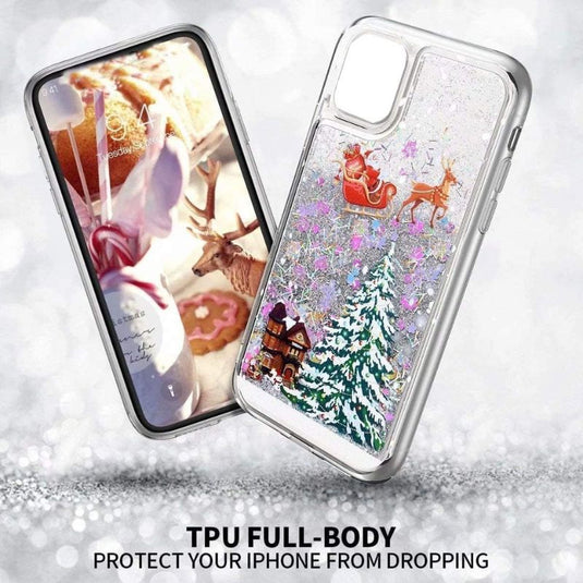 Apple iPhone 12/Mini/Pro/Max - Transparent Soft TPU Christmas Elements Liquid Glitter Fashion-Forward Series Case