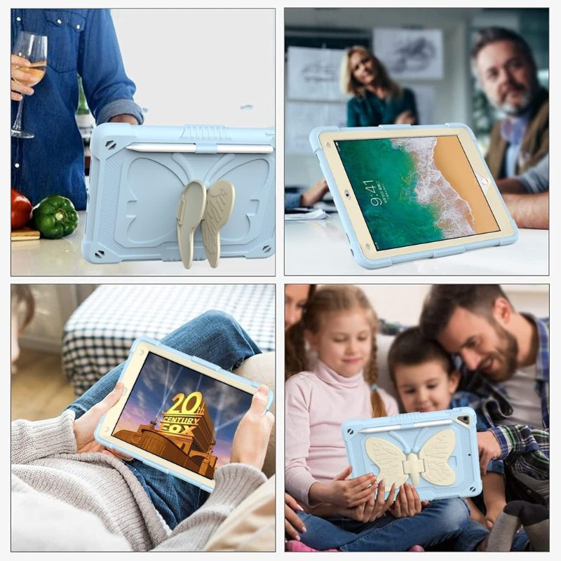 Load image into Gallery viewer, [With Pen Slot] [Built-in Stand] Apple iPad 7th/8th/9th Gen (2019/2020/2021) 10.2&quot; - Child Friendly Silicone Cartoon Butterfly Fashion-Forward Series Case With Strap
