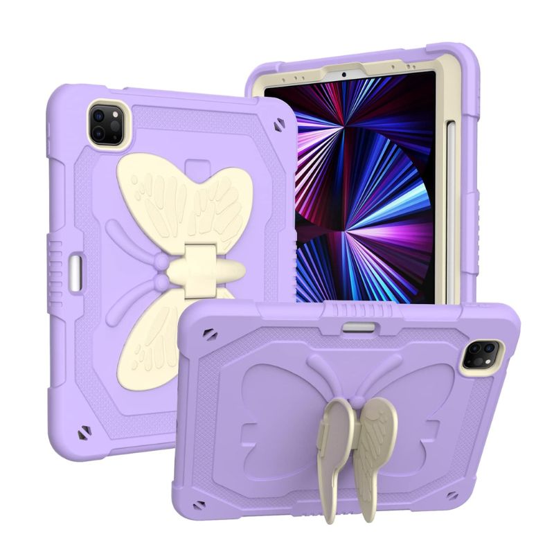 Load image into Gallery viewer, [With Pen Slot] [Built-in Stand] Apple iPad Air 4th/5th Gen (2020/2022) 10.9&quot; - Child Friendly Silicone Cartoon Butterfly Fashion-Forward Series Case With Strap
