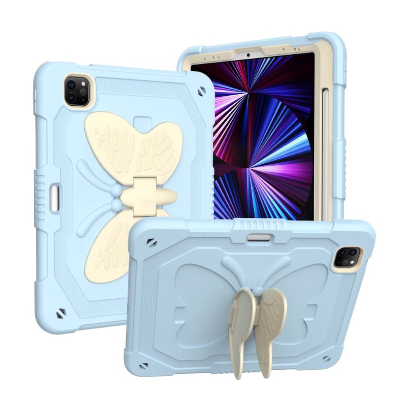 Load image into Gallery viewer, [With Pen Slot] [Built-in Stand] Apple iPad Pro 4th Gen (2020) 11&quot; - Child Friendly Silicone Cartoon Butterfly Fashion-Forward Series Case With Strap
