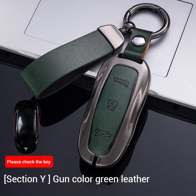 Load image into Gallery viewer, Tesla Metal + PU Leather Smart Car Key Fob Case for Model 3, S, Y, X
