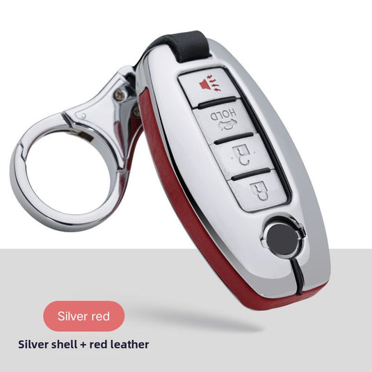 Nissan Zinc Alloy + PU Leather Car Key Fob Case Cover For Serena, Elgrand, Skyline, X-Trail, NoteCube,  March