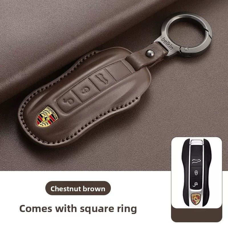 Load image into Gallery viewer, Porsche Full-wrap Genuine Leather Car Key Fob Case Cover For Macan, Cayenne, Panamera, 911, Boxster
