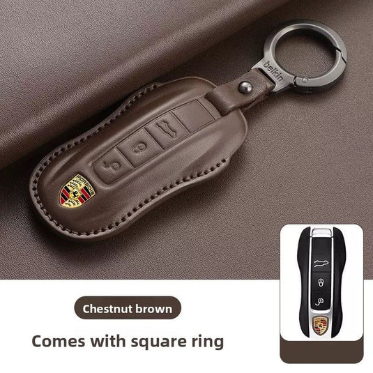 Porsche Full-wrap Genuine Leather Car Key Fob Case Cover For Macan, Cayenne, Panamera, 911, Boxster