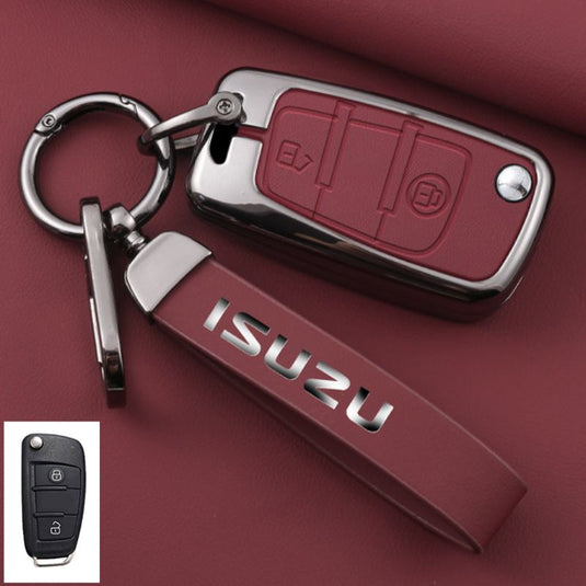 Isuzu Zinc Alloy PU Leather Car Key Fob Case Cover For D-MAX, MUX
