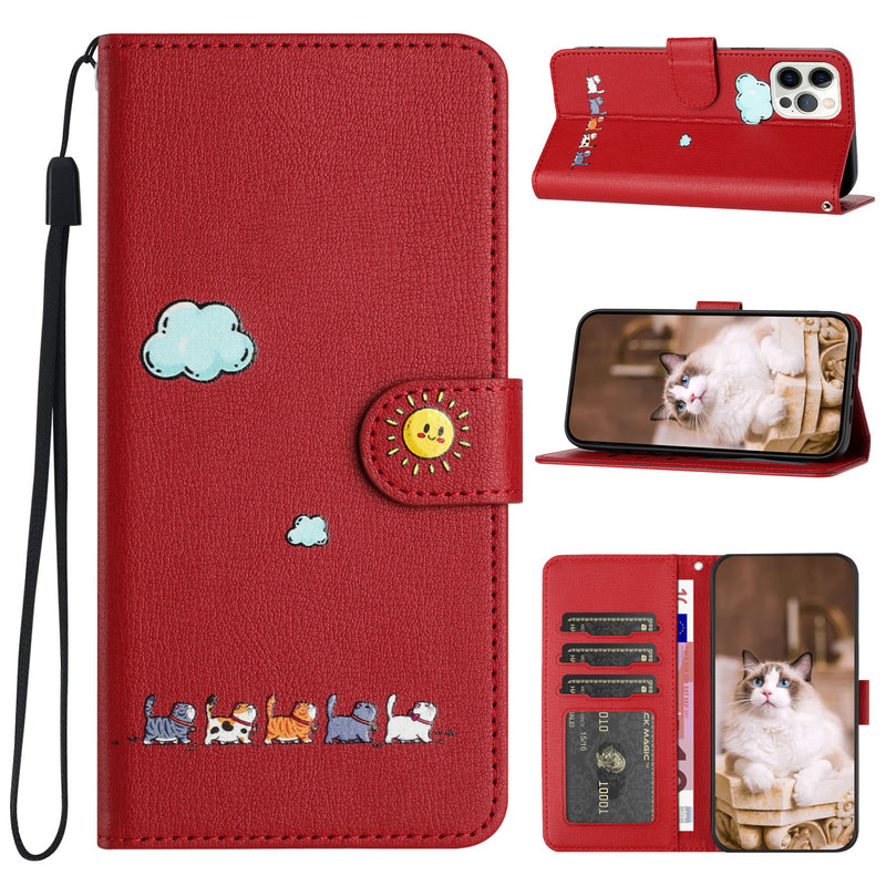 Load image into Gallery viewer, [With Card Slot] Apple iPhone 15/Plus/Pro/Pro Max Cartoon Flip Genuine Leather Series Case
