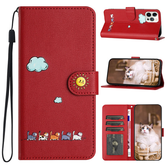 [With Card Slot] Apple iPhone 15/Plus/Pro/Pro Max Cartoon Flip Genuine Leather Series Case