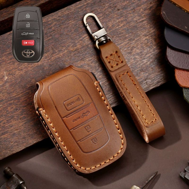 Load image into Gallery viewer, Toyota Handcrafted Genuine Leather Car Key Fob Protective Case Cover For Highlander, RAV4, Camry, Sienna, Tacoma, 4Runner, Tundra, Sequoia, Land Cruiser
