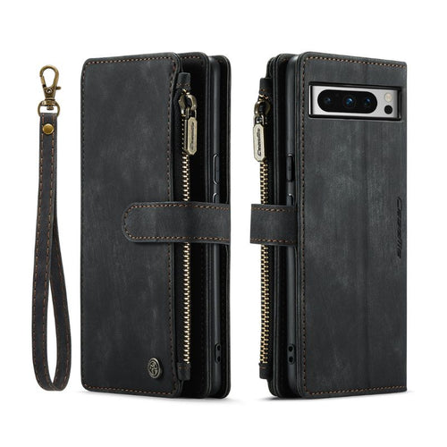 [With Card Slot][[Magsafe Compatible]] Google Pixel 8/8A/8 Pro - Women Lanyard PU Leather Flip Wallet With Zip Series Stand Case