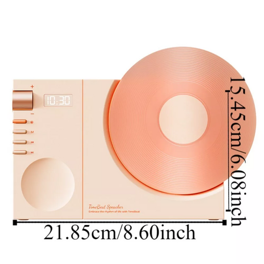 [2 IN 1][USB Port] Portable Desktop Decoration Vinyl Record Style Wireless Clock Bluetooth Speaker