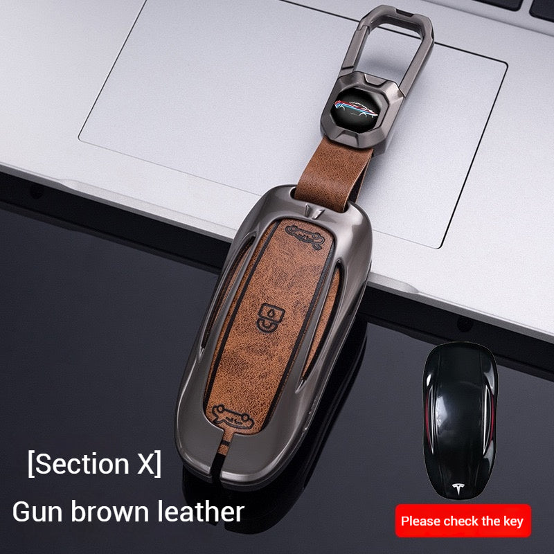 Load image into Gallery viewer, Tesla Metal + PU Leather Smart Car Key Fob Case for Model 3, S, Y, X
