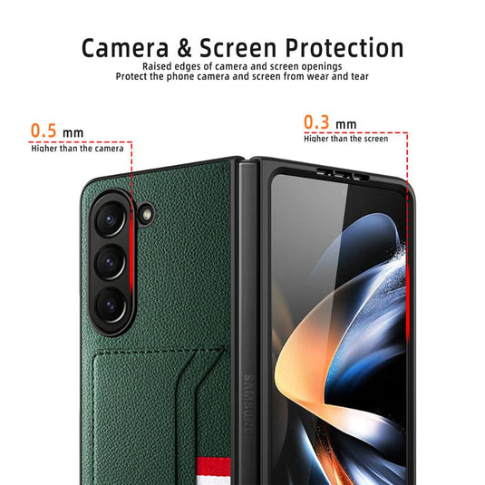 [With Card Slot] Samsung Galaxy Fold 4 (SM-F936) - 2-in-1 Design Tempered Glass Screen Protector + PU Leather Wallet Series Case