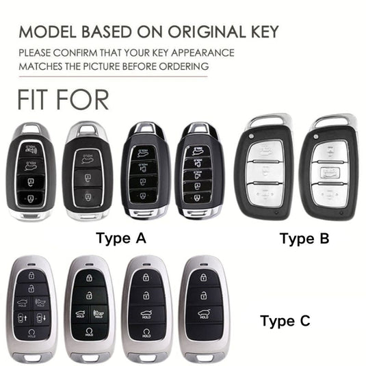 Hyundai Zinc Alloy + Carbon Fiber Texture Car Key Fob Case Cover For Palisade, Elantra, Accent, Kona, Santa Fe, Veloster