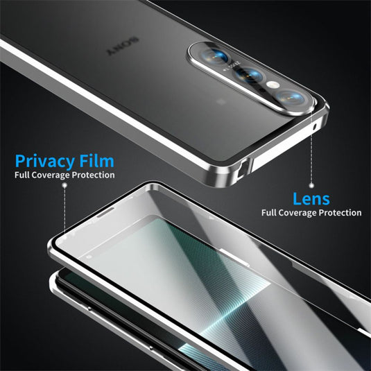 Sony Xperia 1 IV - Magnetic Metal Frame Clear Tempered Glass Proof Case With Camera Protector